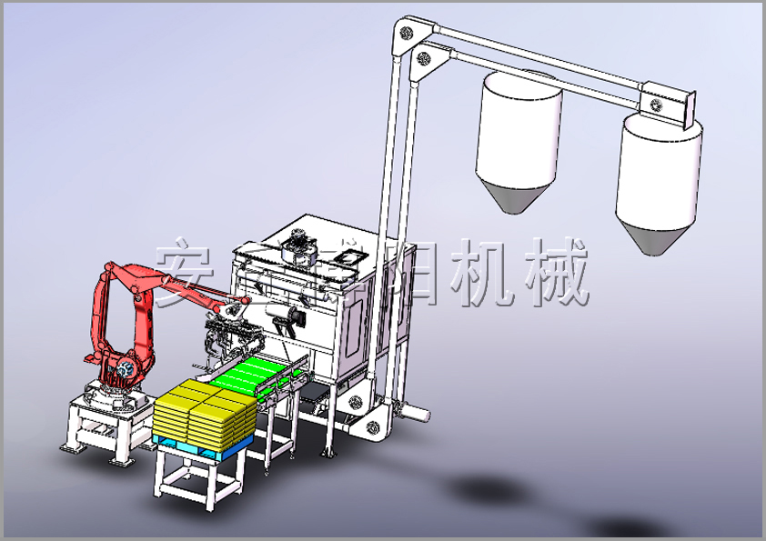 拆垛機械手+自動破袋機+管鏈式輸送機解決方案